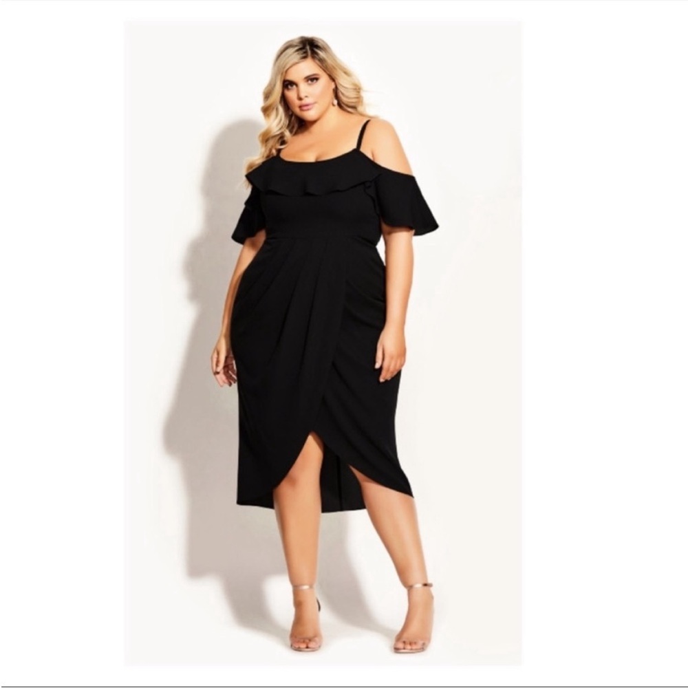 City Chic Flirtation Faux Wrap Cocktail Dress in Black SZ 14 NWT
